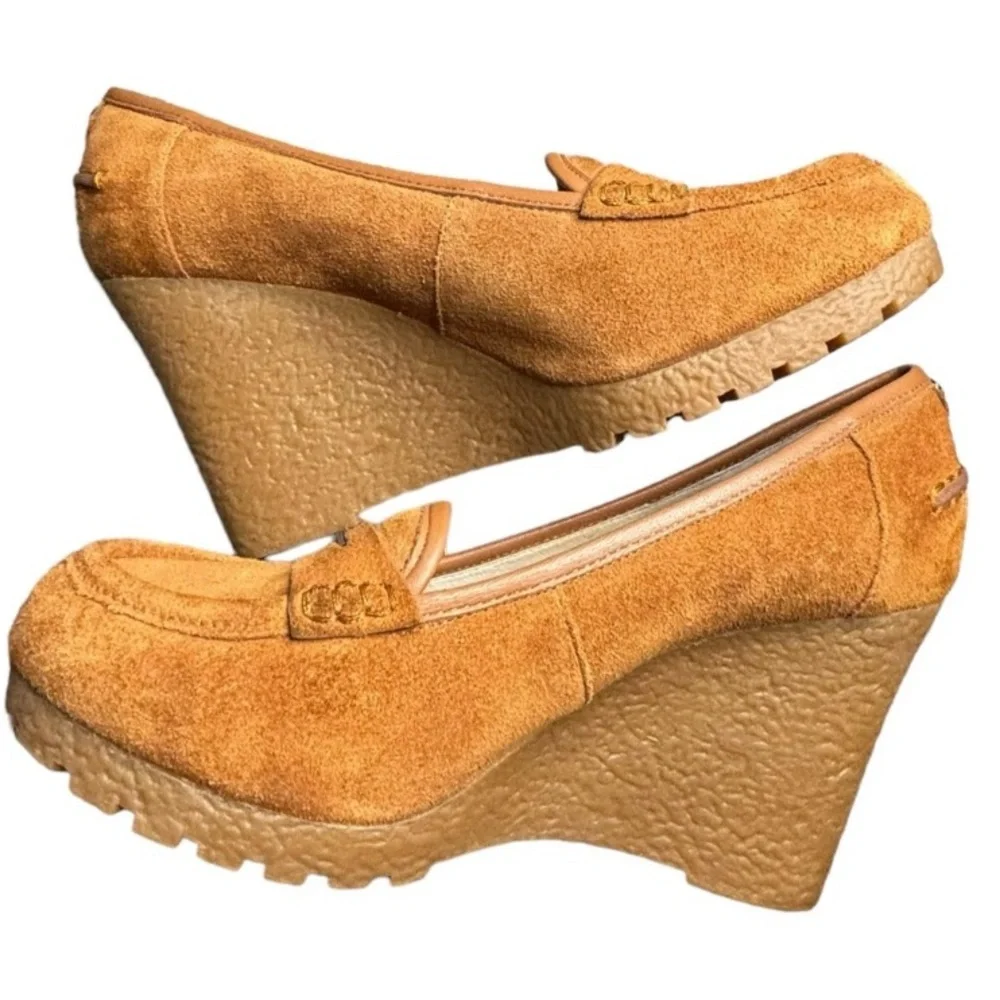 Michael MICHAEL KORS Rory Suede Penny Loafer Wedges, EUC